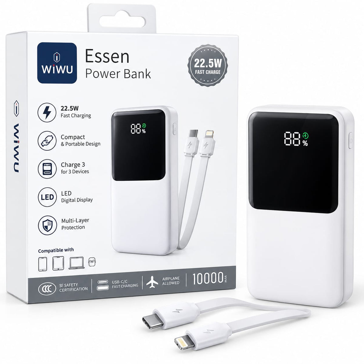 WIWU Essen 10000mAh Power Bank – 22.5W Fast Charging